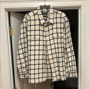 Orvis Men's Plaid Cream and Navy Shirt Jacket